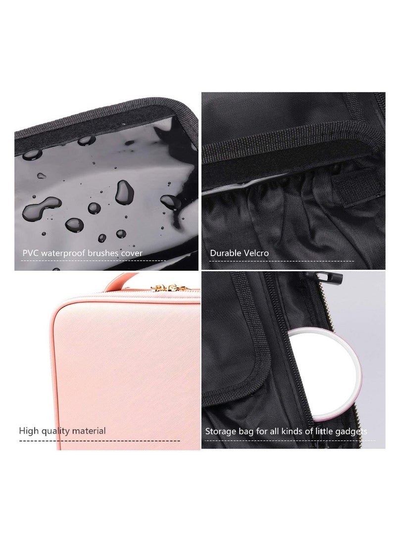 Large capacity travel makeup bag, waterproof Oxford cloth portable storage box/makeup case, cosmetic and brush organizer with adjustable dividers (pink) - Image 4